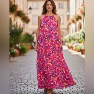 Nicole Miller Vibrant Pink and Purple Maxi Dress